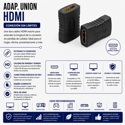 Adaptador Unión HDMI Hembra a HDMI Hembra