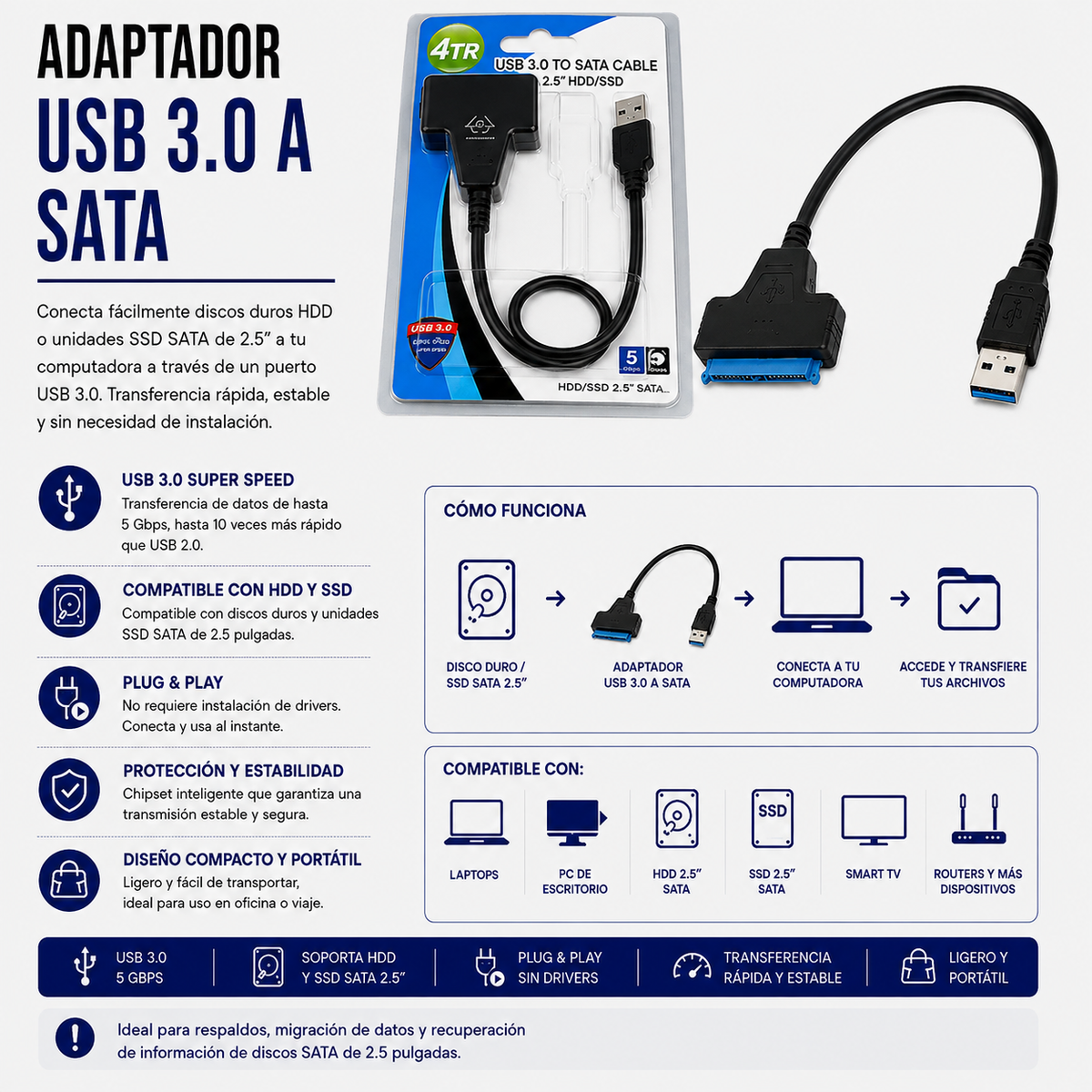 Adaptador USB 3.0 a SATA