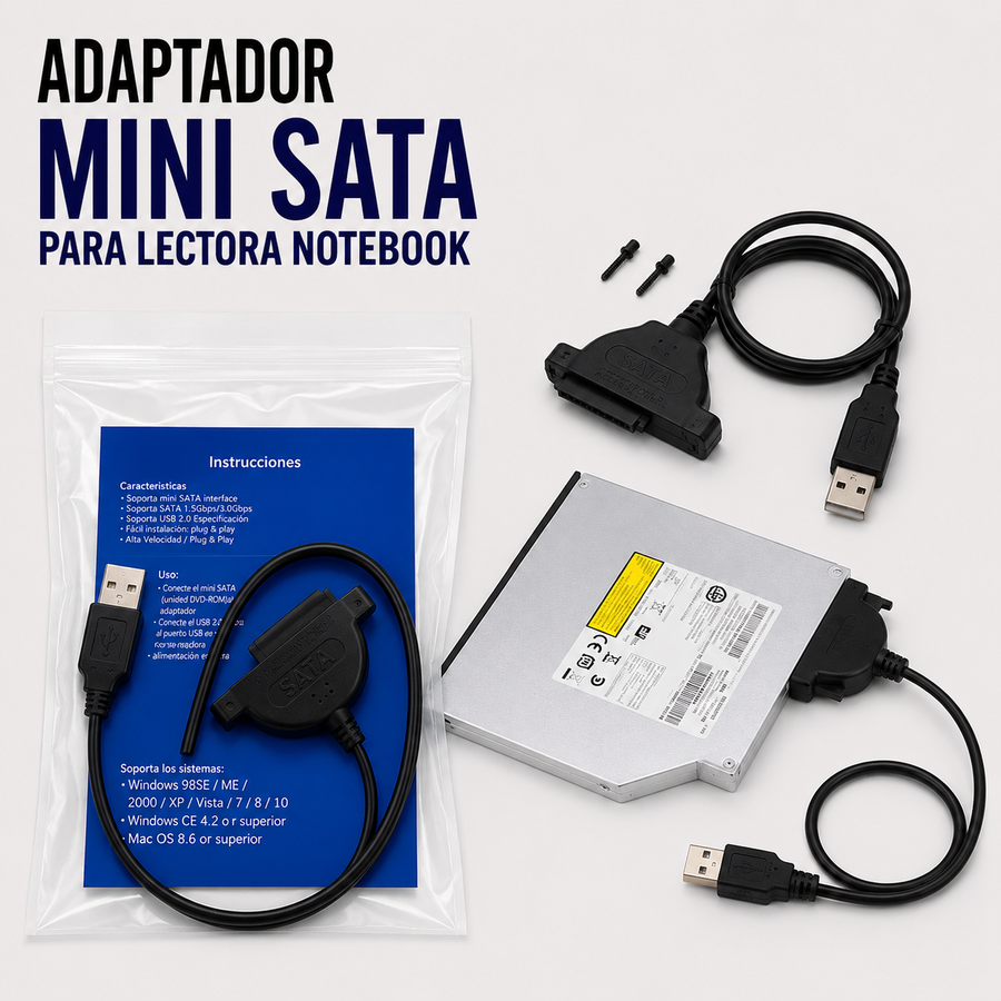 Adaptador USB a Mini SATA para Lectora de Notebook