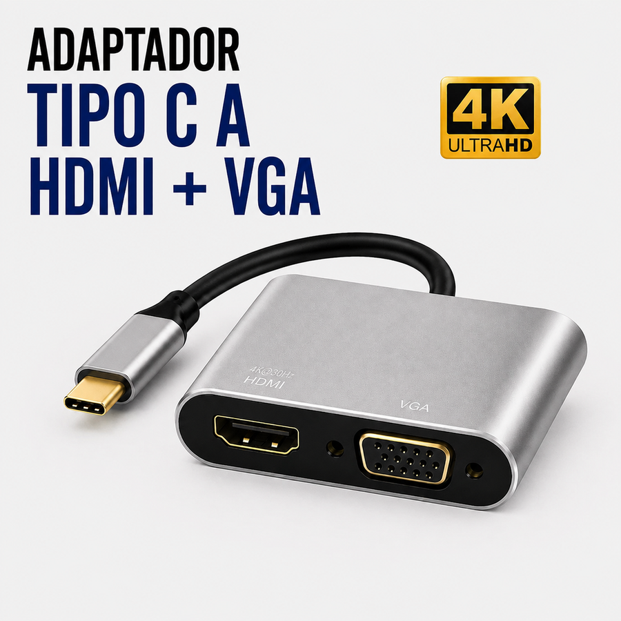 Adaptador USB Tipo-C a HDMI + VGA 4K
