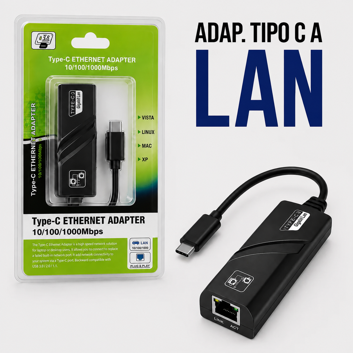 Adaptador USB Tipo-C a LAN Gigabit Ethernet RJ45