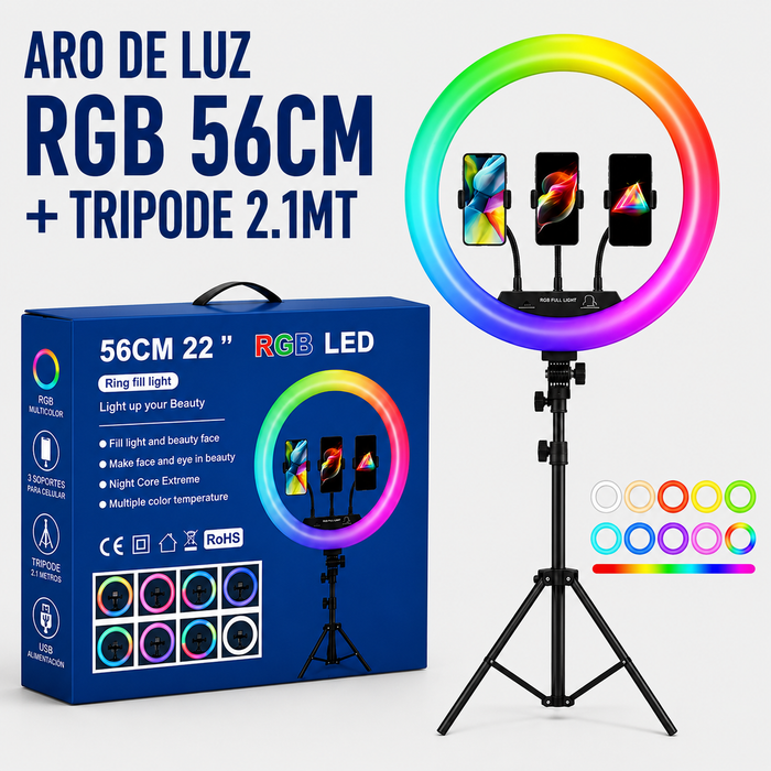 ARO DE LUZ RGB 56CM + TRIPODE 2.1MT