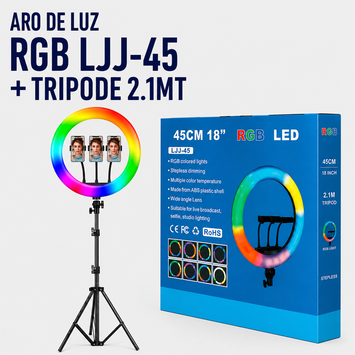ARO DE LUZ RGB LJJ-45 + TRIPODE 2.1MT