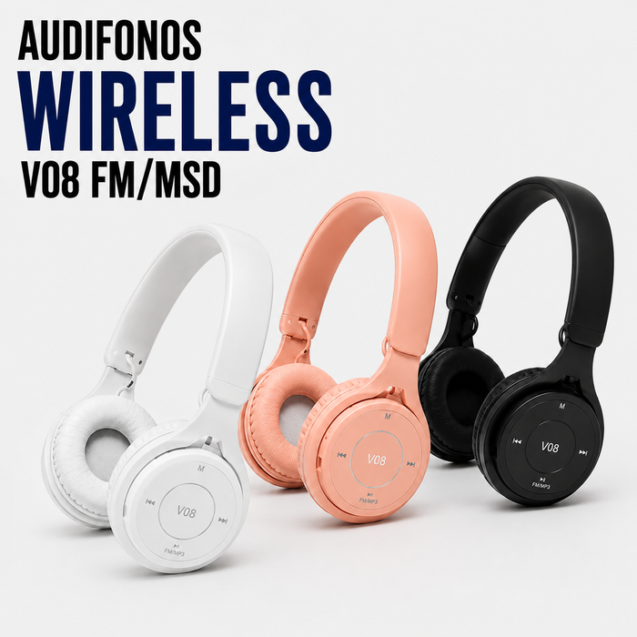 Audífonos Inalámbricos Bluetooth V08 con Radio FM y Reproductor MicroSD