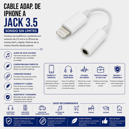 Cable Adaptador Lightning (iPhone) a Jack 3.5 mm