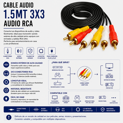 Cable de Audio y Video RCA 3x3 – 1.5 Metros
