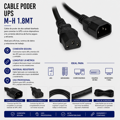 Cable de Poder UPS Macho a Hembra 1.8 Metros