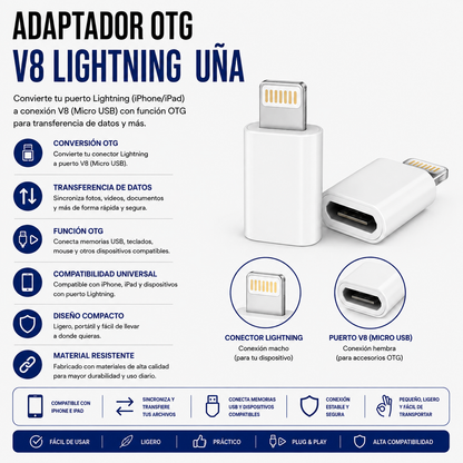 Adaptador OTG Micro USB (V8) Hembra a Lightning Macho