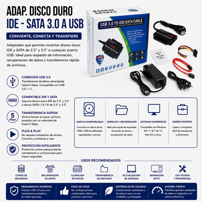 Adaptador para Disco Duro IDE / SATA a USB 3.0