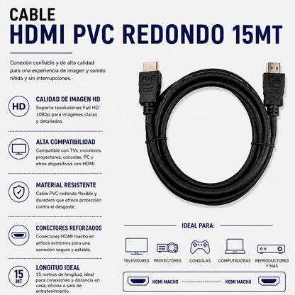 CABLE HDMI PVC REDONDO 15 METROS