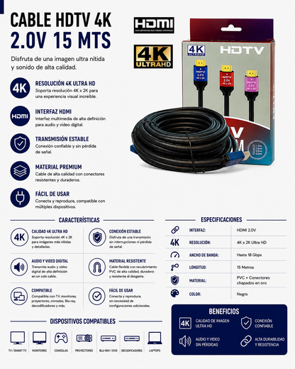 CABLE HDTV 4K HDMI 2.0V – 15 Metros
