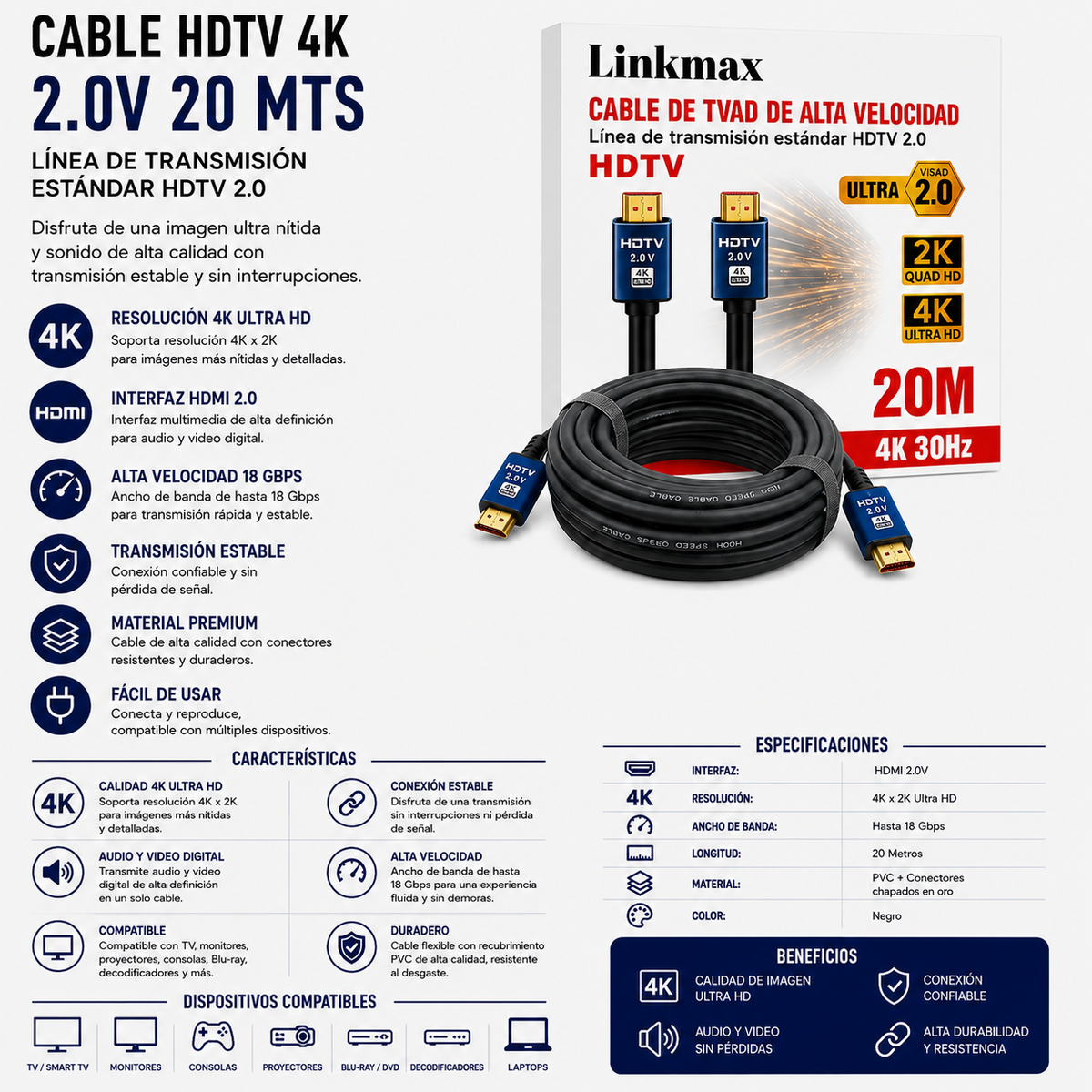CABLE HDTV 4K HDMI 2.0V – 20 Metros