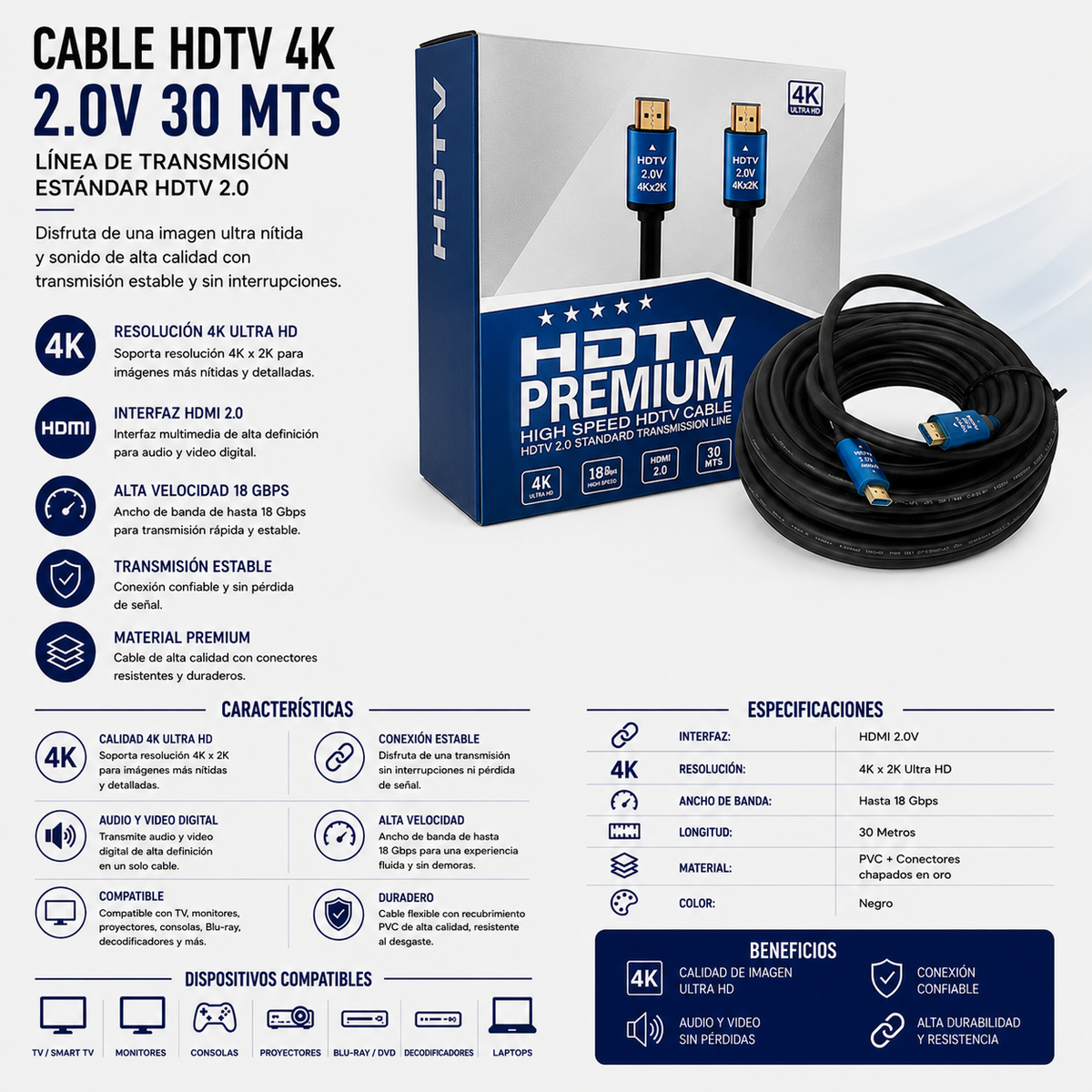 CABLE HDTV 4K HDMI 2.0V – 30 Metros