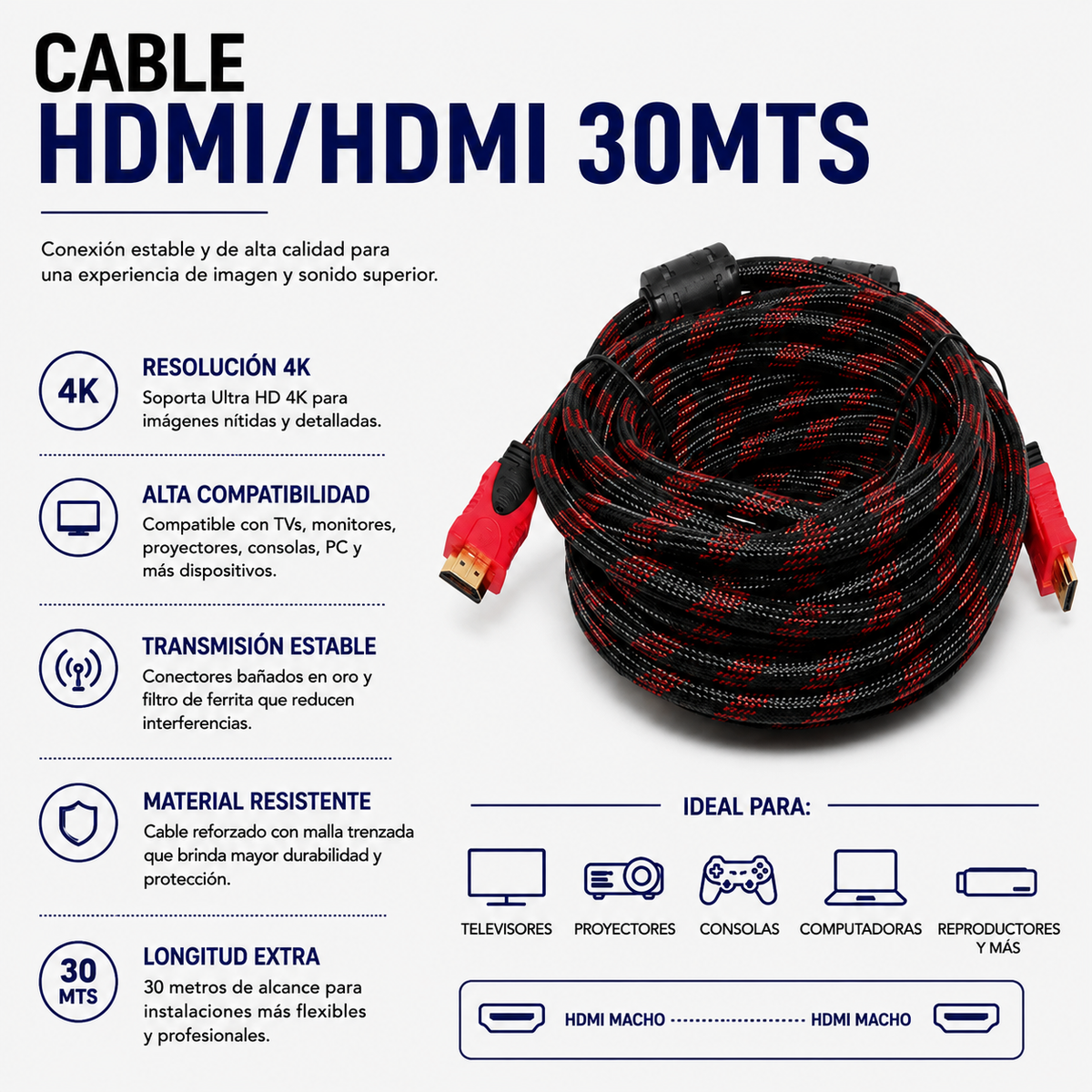 CABLE HDMI 30Mts ENMALLADO