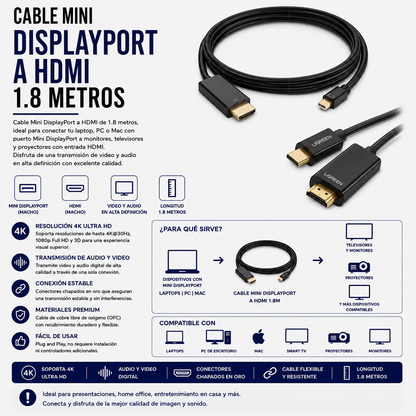 Cable Mini DisplayPort a HDMI – 1.8 Metros