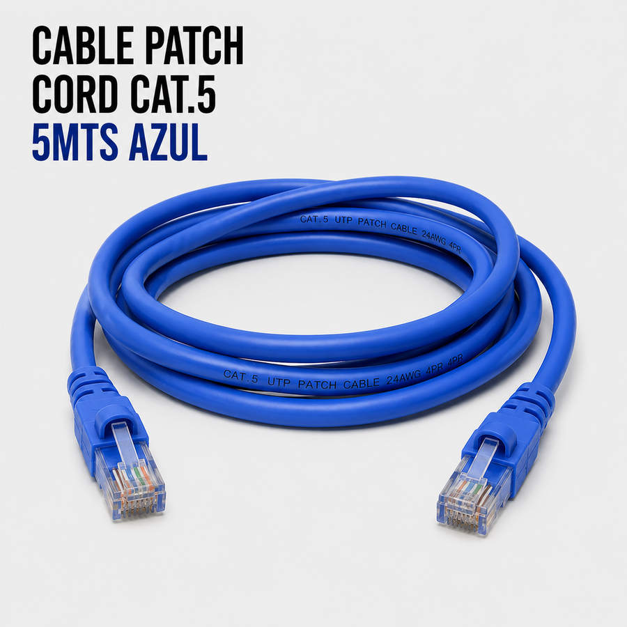 Cable Patch Cord CAT.5e 5 Metros Azul