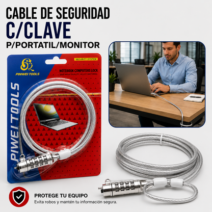 Cable de Seguridad con Llave para Portátil o Monitor