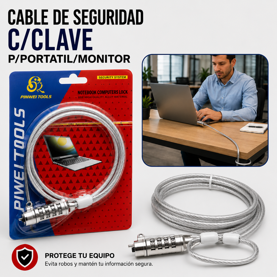 Cable de Seguridad con Llave para Portátil o Monitor