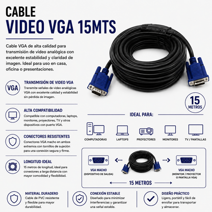 CABLE DE VIDEO VGA 15 Metros