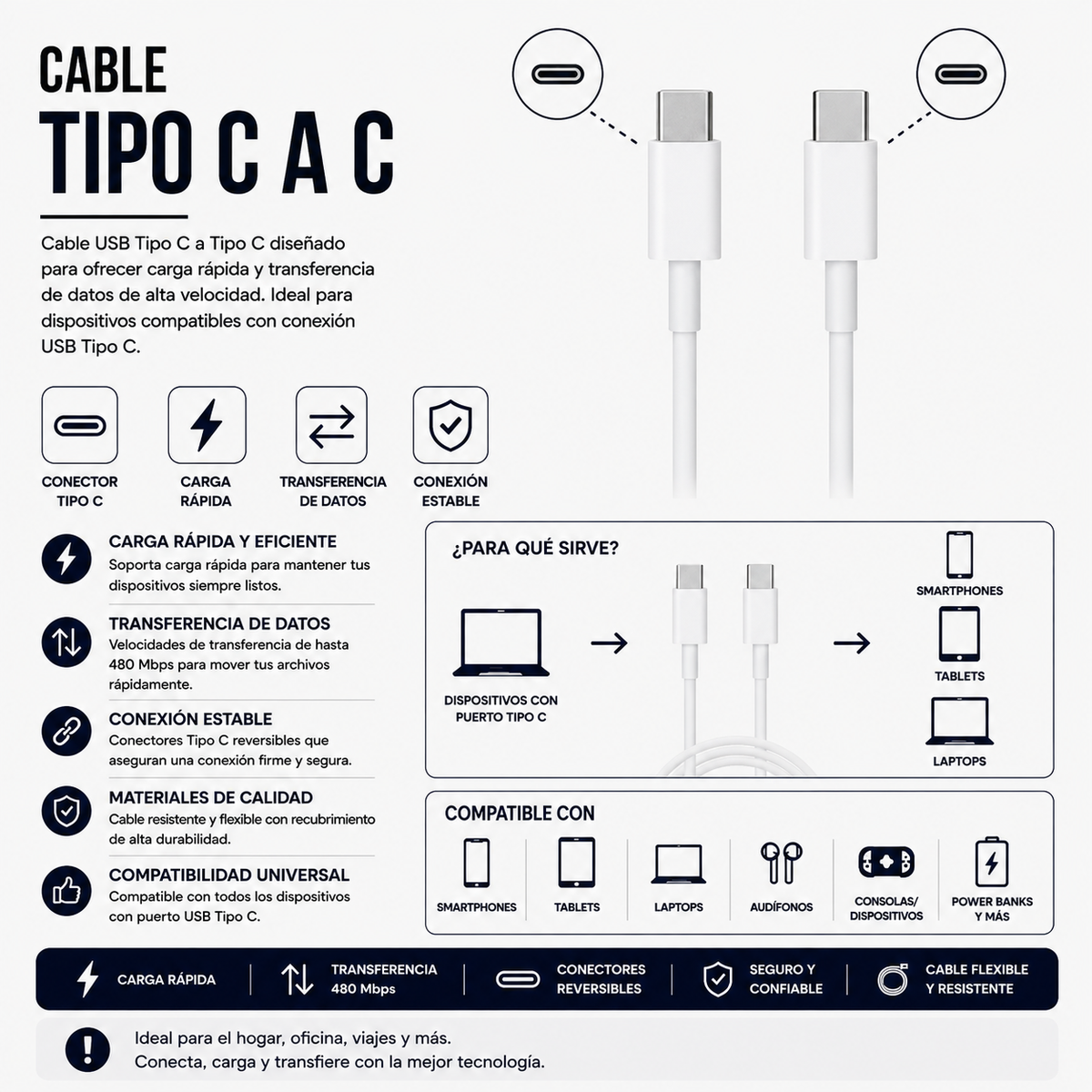 Cable USB Tipo-C a Tipo-C