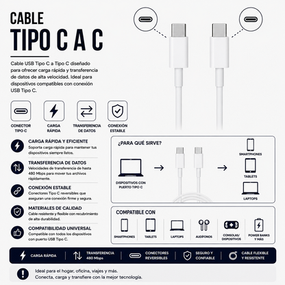 Cable USB Tipo-C a Tipo-C