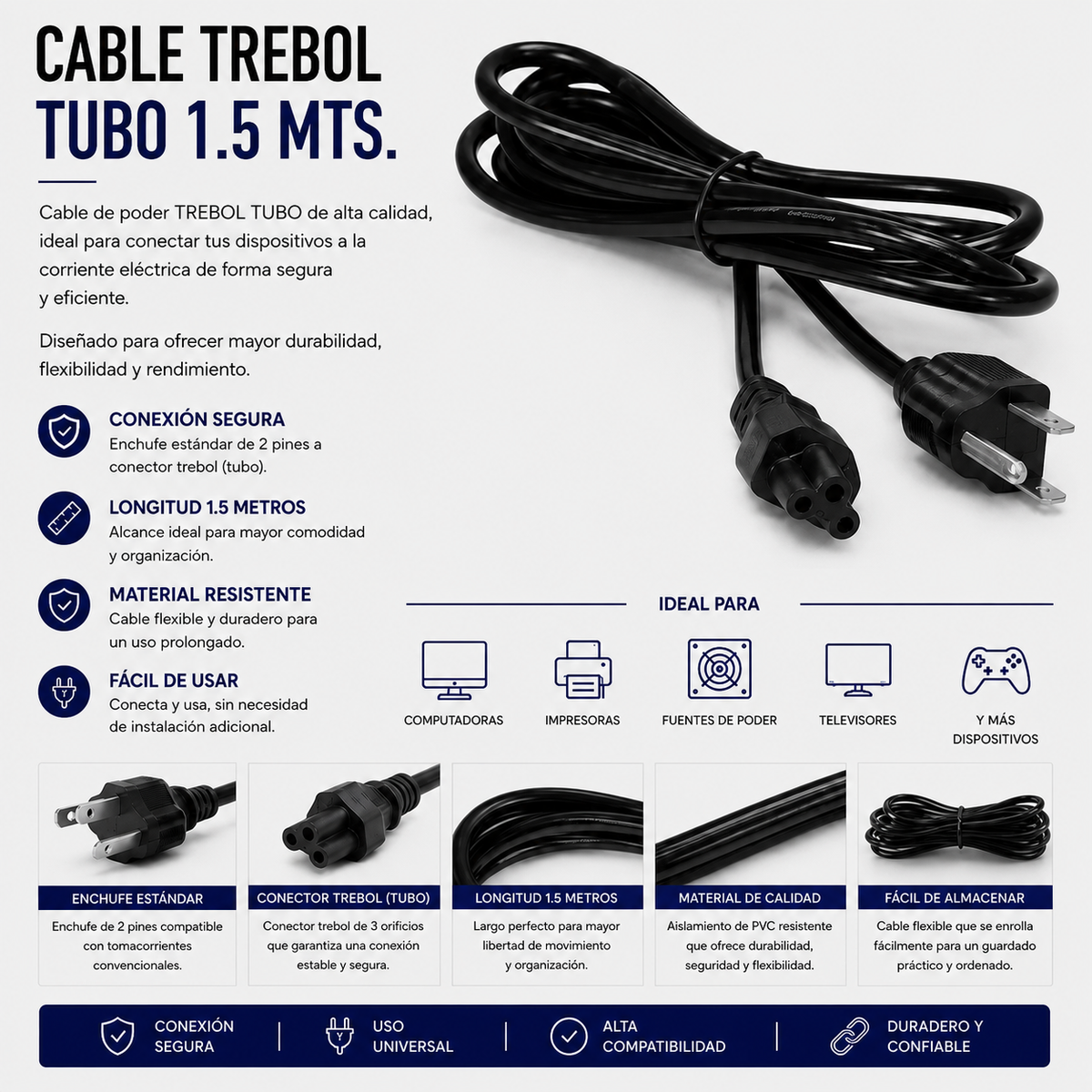 Cable Trébol Tipo Tubo 1.5 Metros