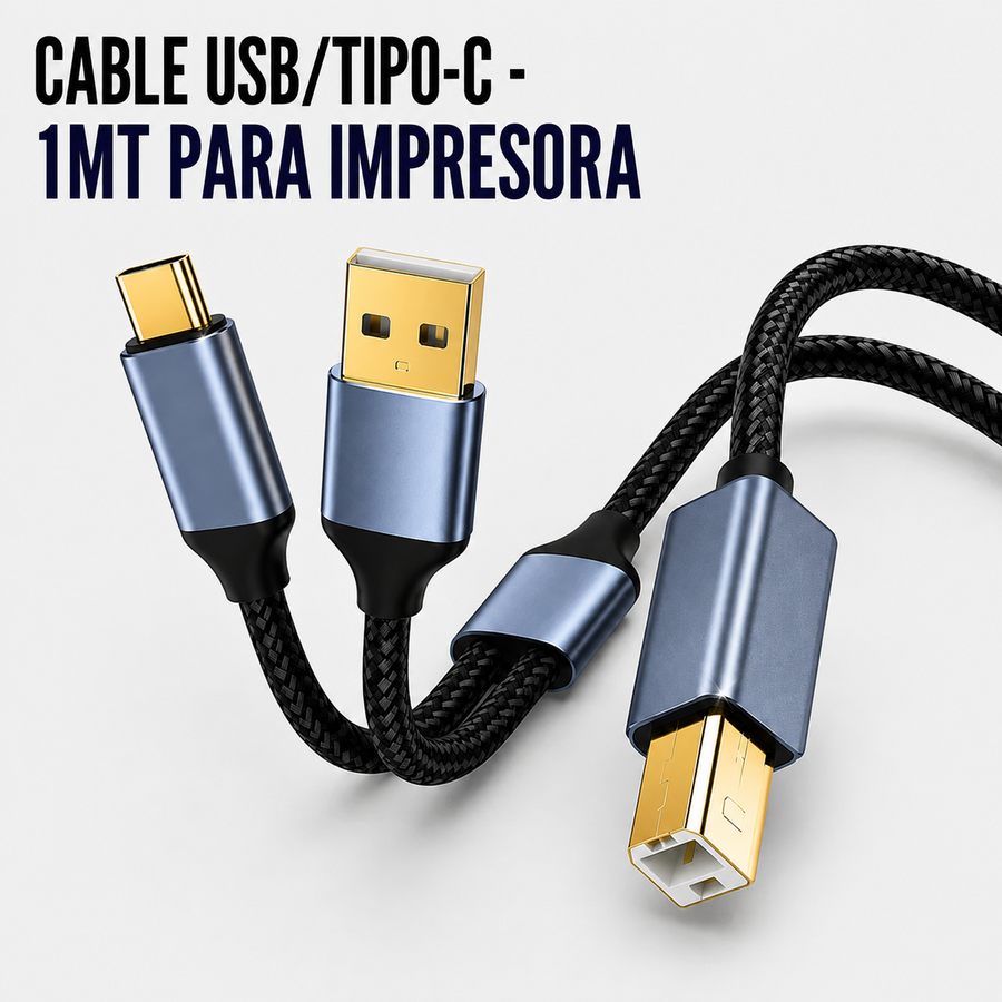CABLE USB / Tipo-C a USB Tipo-B para Impresora 1 Metro