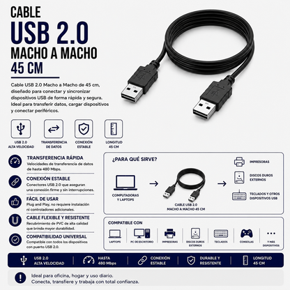 Cable USB 2.0 Macho a Macho – 45 cm