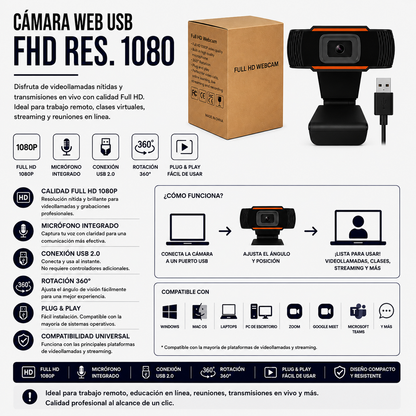 Cámara Web USB Full HD 1080p