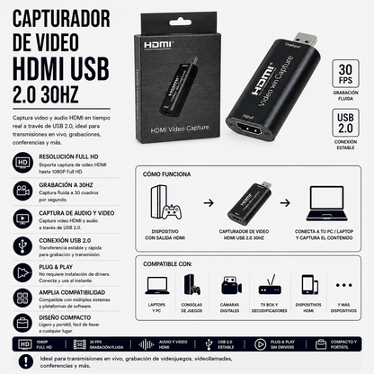 Capturadora de Video HDMI a USB 2.0 – 30 Hz