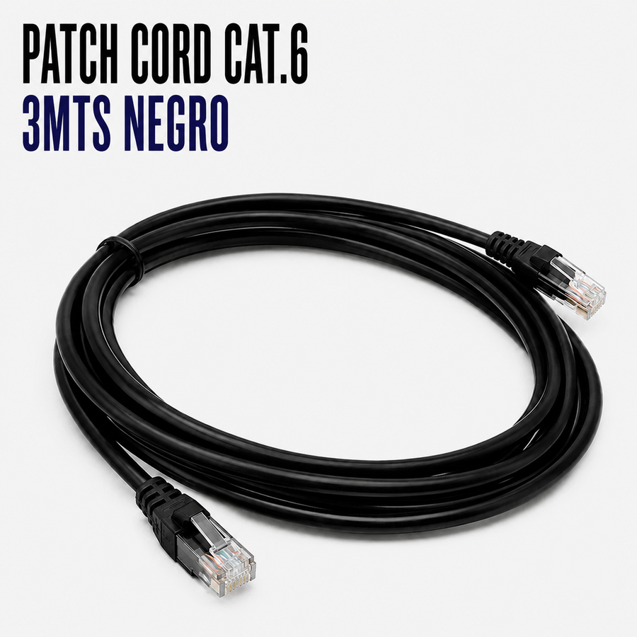 Cable Patch Cord CAT.6 3 Metros Negro