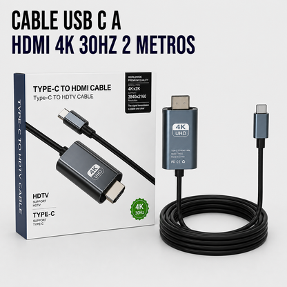 Cable USB Tipo-C a HDMI 4K 30Hz – 2 Metros