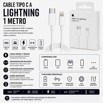 Cable USB Tipo-C a Lightning 1 Metro