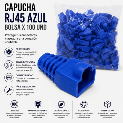 Capucha RJ45 Azul – Bolsa x 100 Unidades