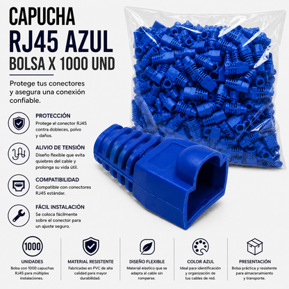 Capucha RJ45 Azul – Bolsa x 1000 Unidades