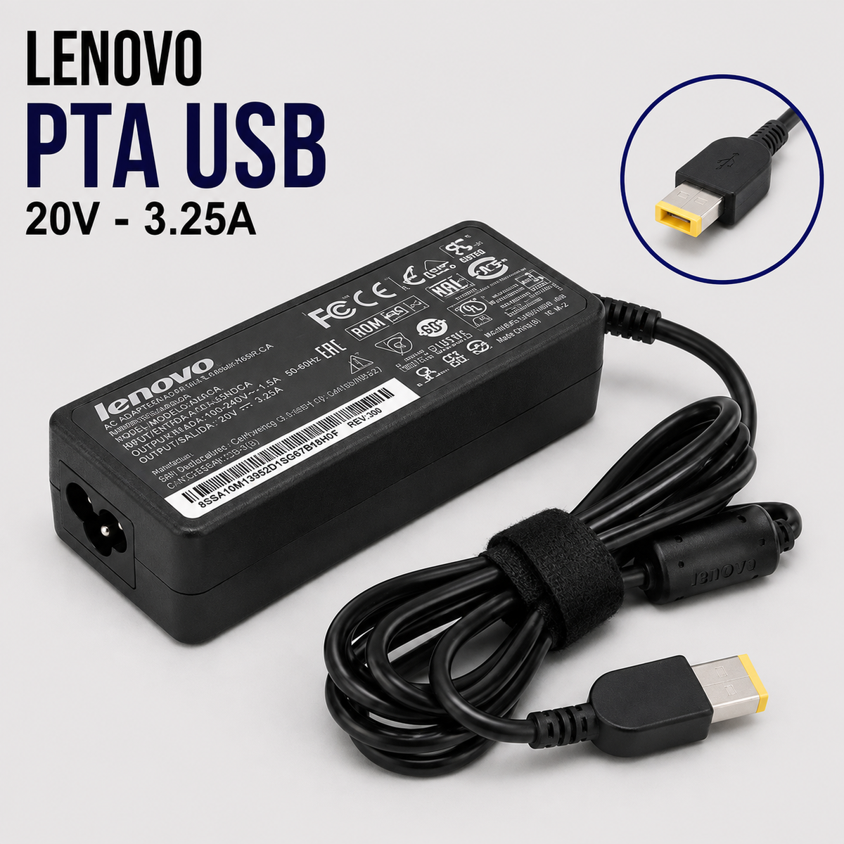 CARGADOR NB COMPATIBLE LEN 20V 3.25A PTA. USB