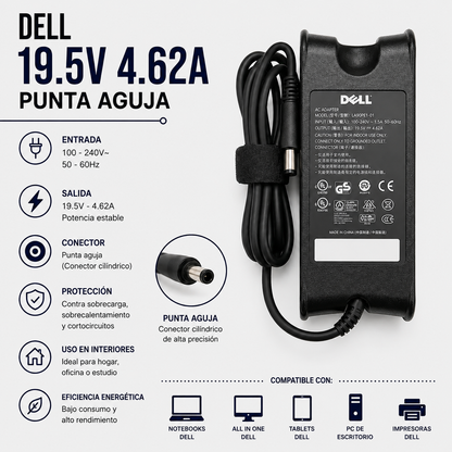 Cargador para Laptop Dell 19.5V 4.62A – Punta Aguja
