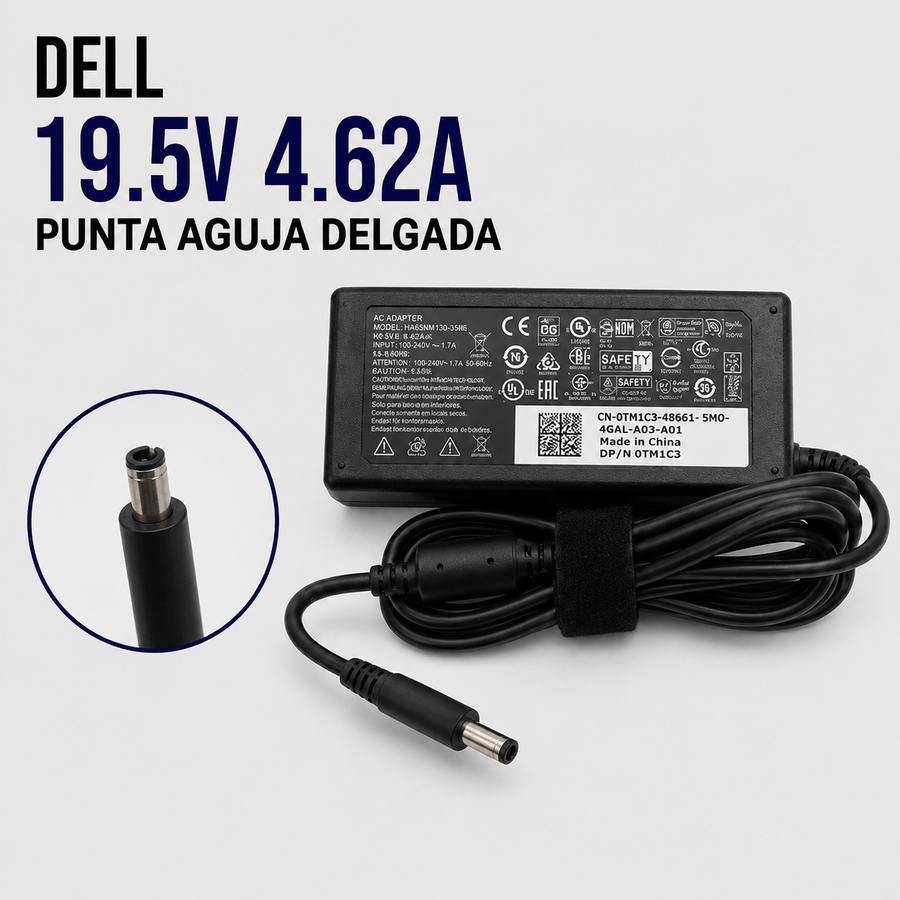 Cargador para Laptop Dell 19.5V 4.62A – Punta Aguja Delgada