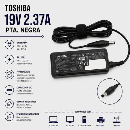Cargador para Laptop Toshiba 19V 2.37A – Punta Negra