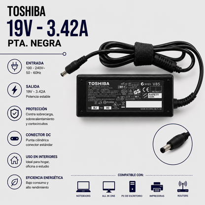 Cargador para Laptop Toshiba 19V 3.42A – Punta Negra