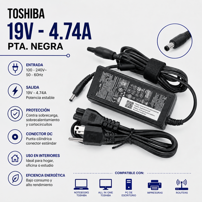 Cargador para Laptop Toshiba 19V 4.74A – Punta Negra