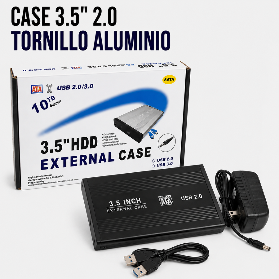 Case para Disco Duro Externo 3.5" USB 2.0 de Aluminio con Tornillos