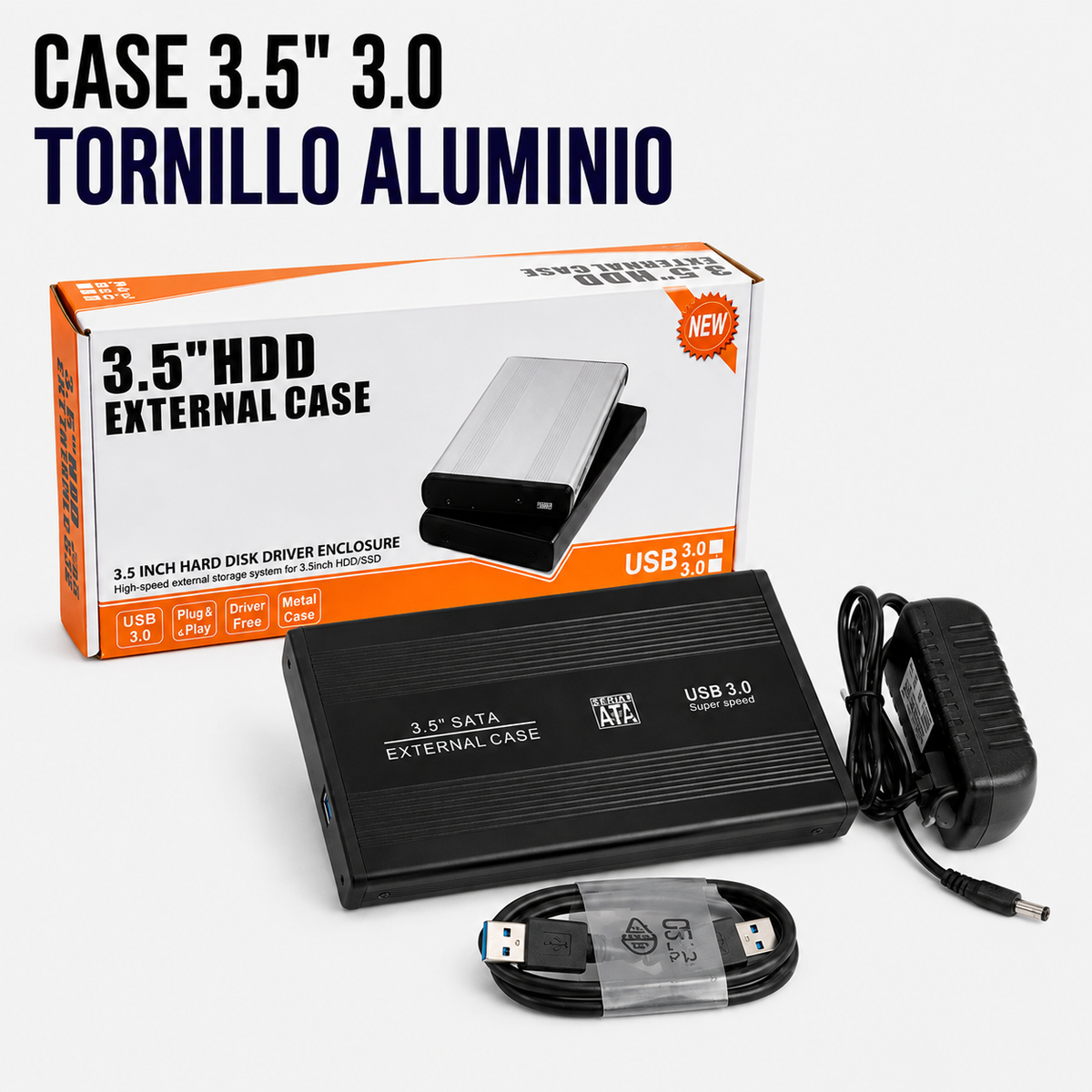 Case para Disco Duro Externo 3.5" USB 3.0 de Aluminio con Tornillos