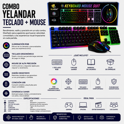 Combo Gamer RGB Yelandar JX-KT288 – Teclado + Mouse USB