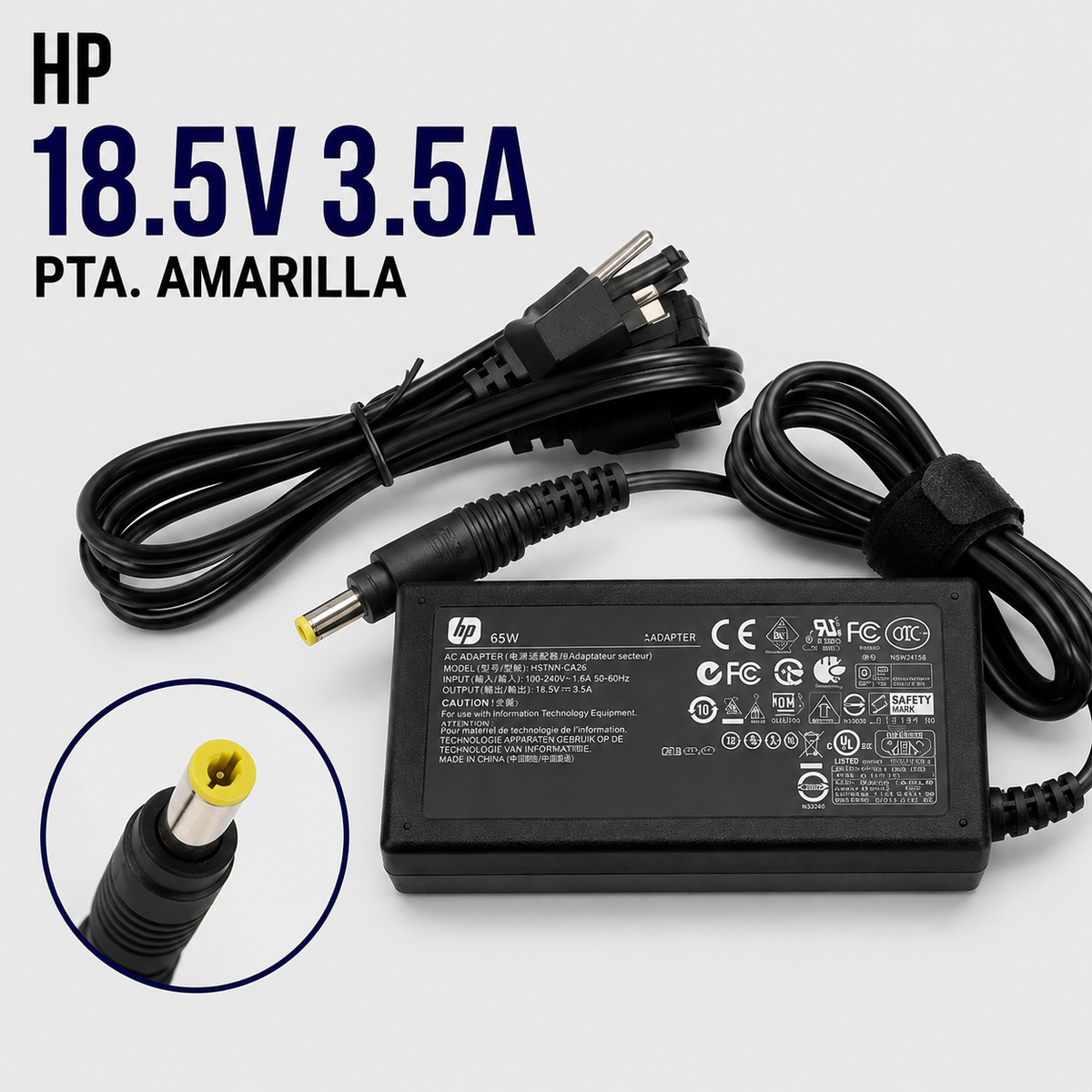 Cargador para Laptop HP 18.5V 3.5A – Punta Amarilla