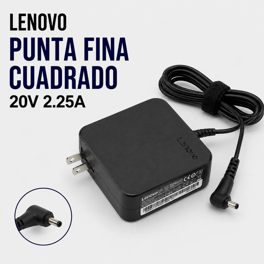 Cargador para Laptop Lenovo 20V 2.25A – Punta Fina Cuadrada