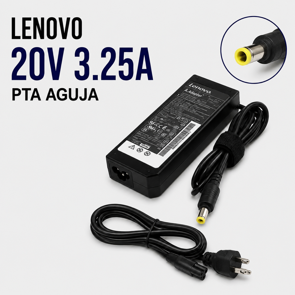 Cargador para Laptop Lenovo 20V 3.25A – Punta Aguja