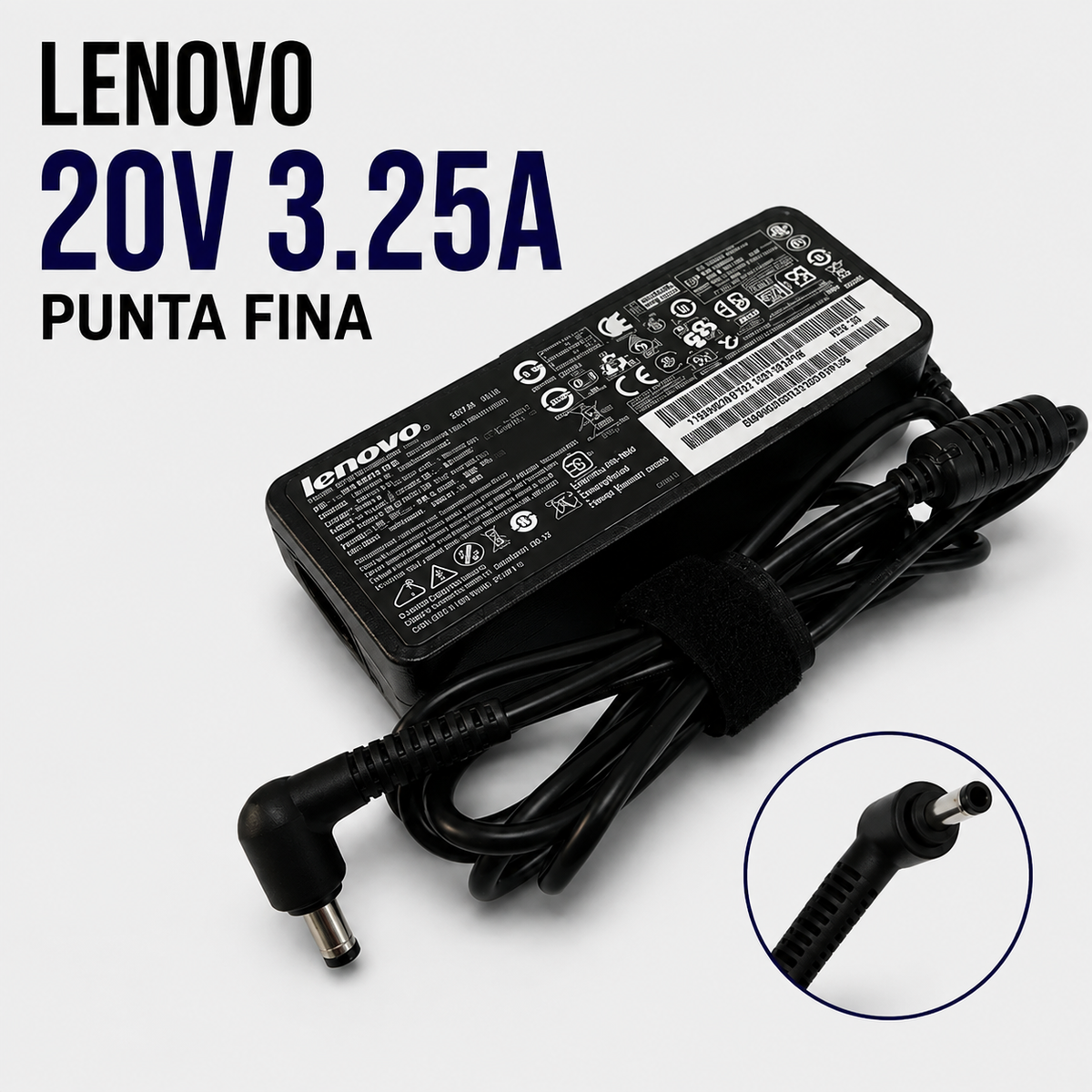 Cargador para Laptop Lenovo 20V 3.25A – Punta Fina
