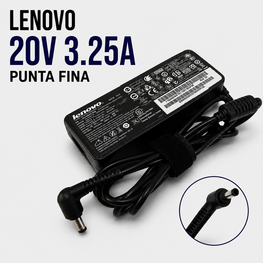 Cargador para Laptop Lenovo 20V 3.25A – Punta Fina