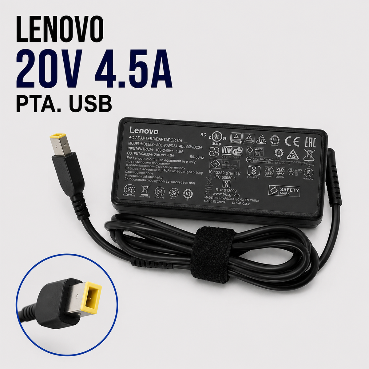 Cargador para Laptop Lenovo 20V 4.5A – Punta USB (Slim Tip)